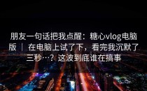 朋友一句话把我点醒：糖心vlog电脑版 ｜ 在电脑上试了下，看完我沉默了三秒…？这波到底谁在搞事